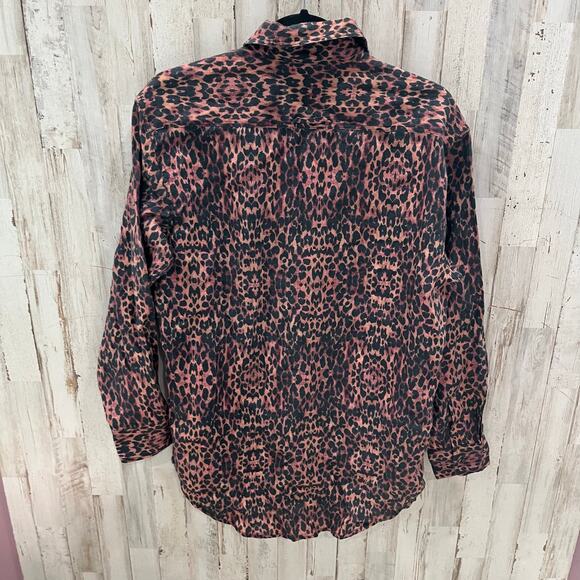 Solid & Striped Oxford Leopard Print 100% Linen Button Front Tunic Shirt XS - Picture 3 of 6